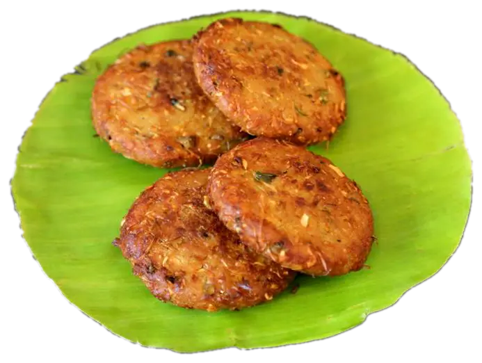 Kathal (jackfruit) kebabs on a banana leaf