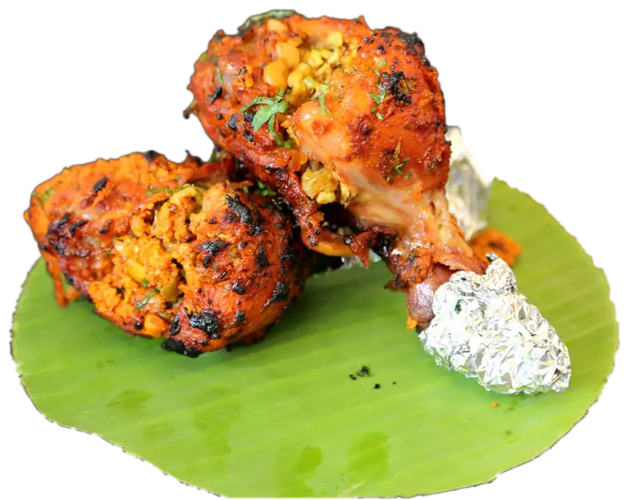 Stuffed Tangdi Kebab on a banana-leaf plate